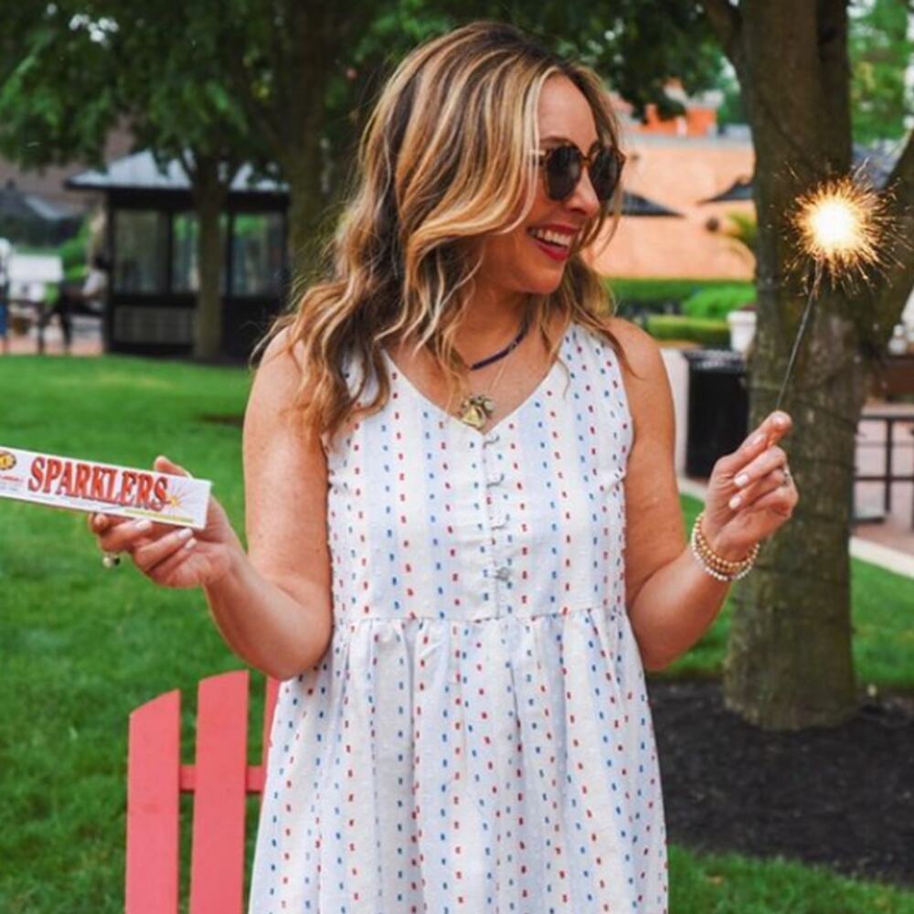 LOFT 4th of July Clip Strappy Button Midi Dress in Red/White/Blue
